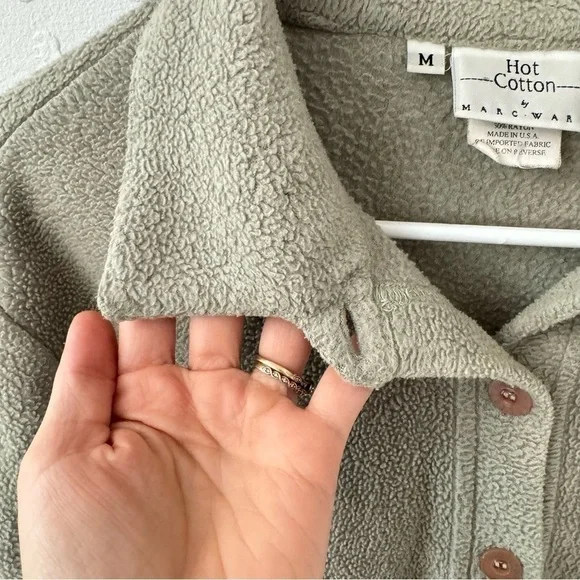 Vintage Hot Cotton By Marc Ware Sage Green Teddy Sherpa Button Down Shacket M - Picture 4 of 15